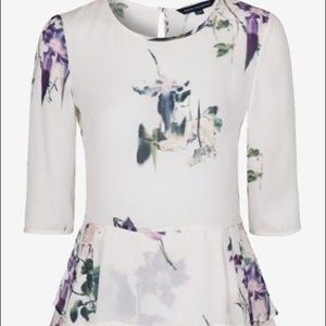 Watercolour floral print Silky peplum blouse